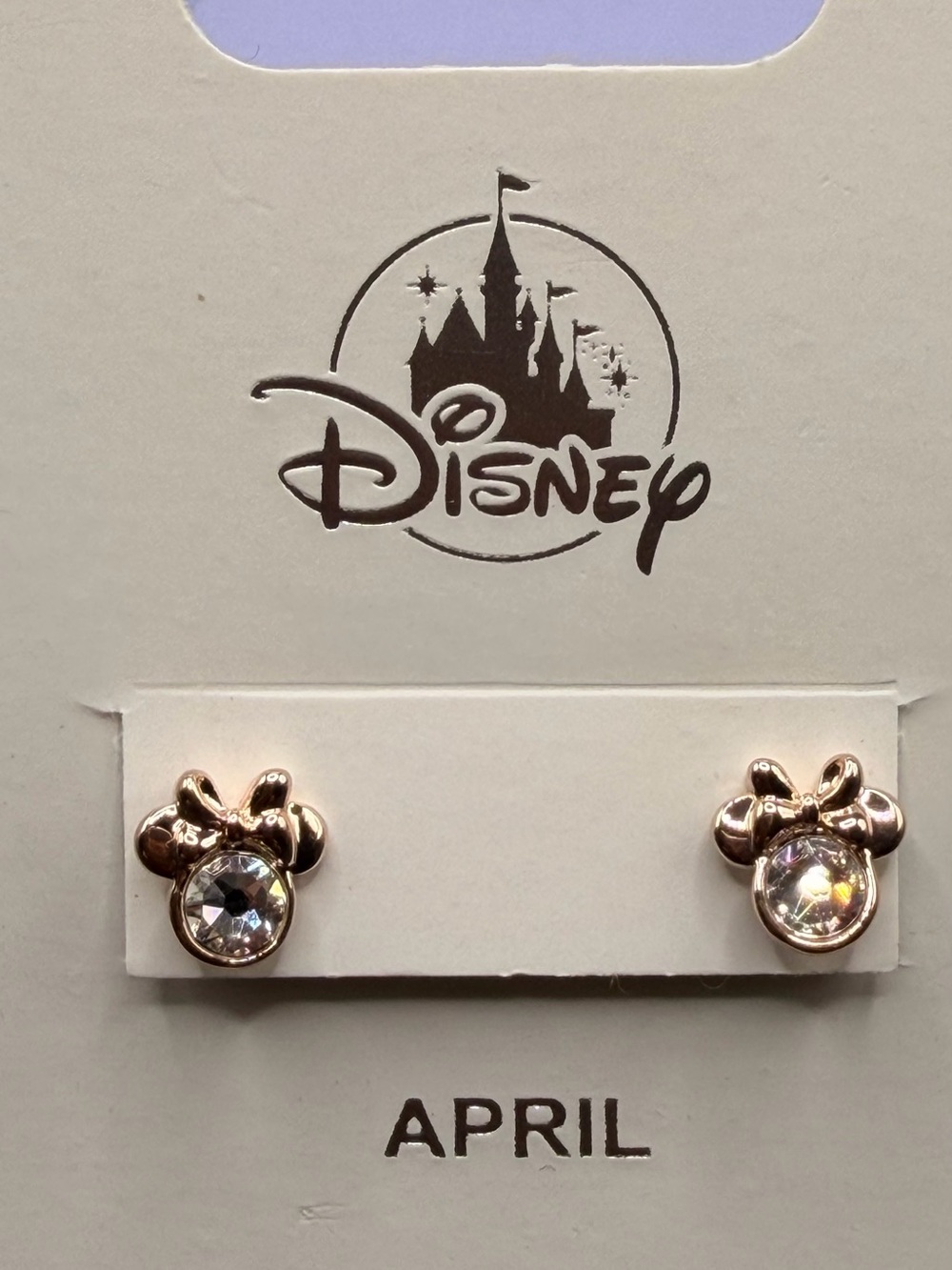 Disney April Rose Gold Minnie Stud Earrings with Crystals. NWT